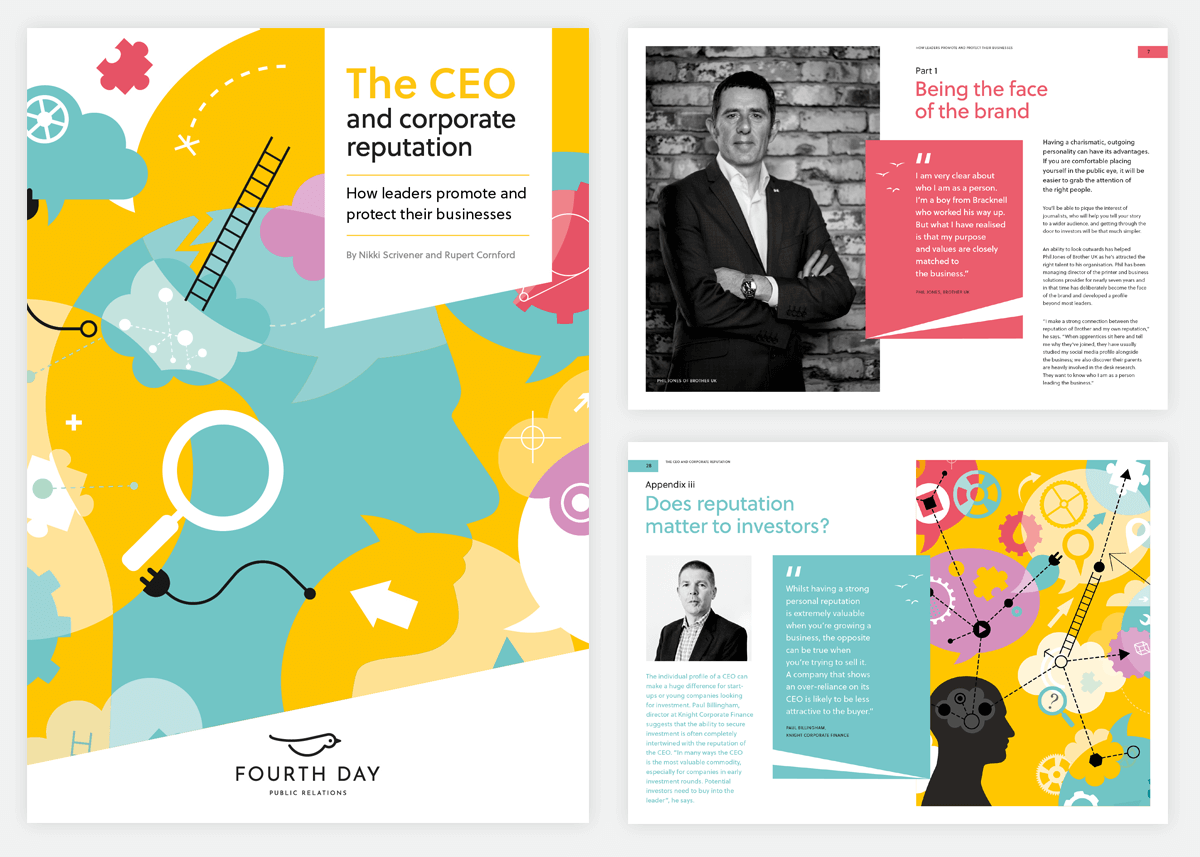 Front cover and spreads from : The CEO and corporate reputation whitepaper by Fourth Day.